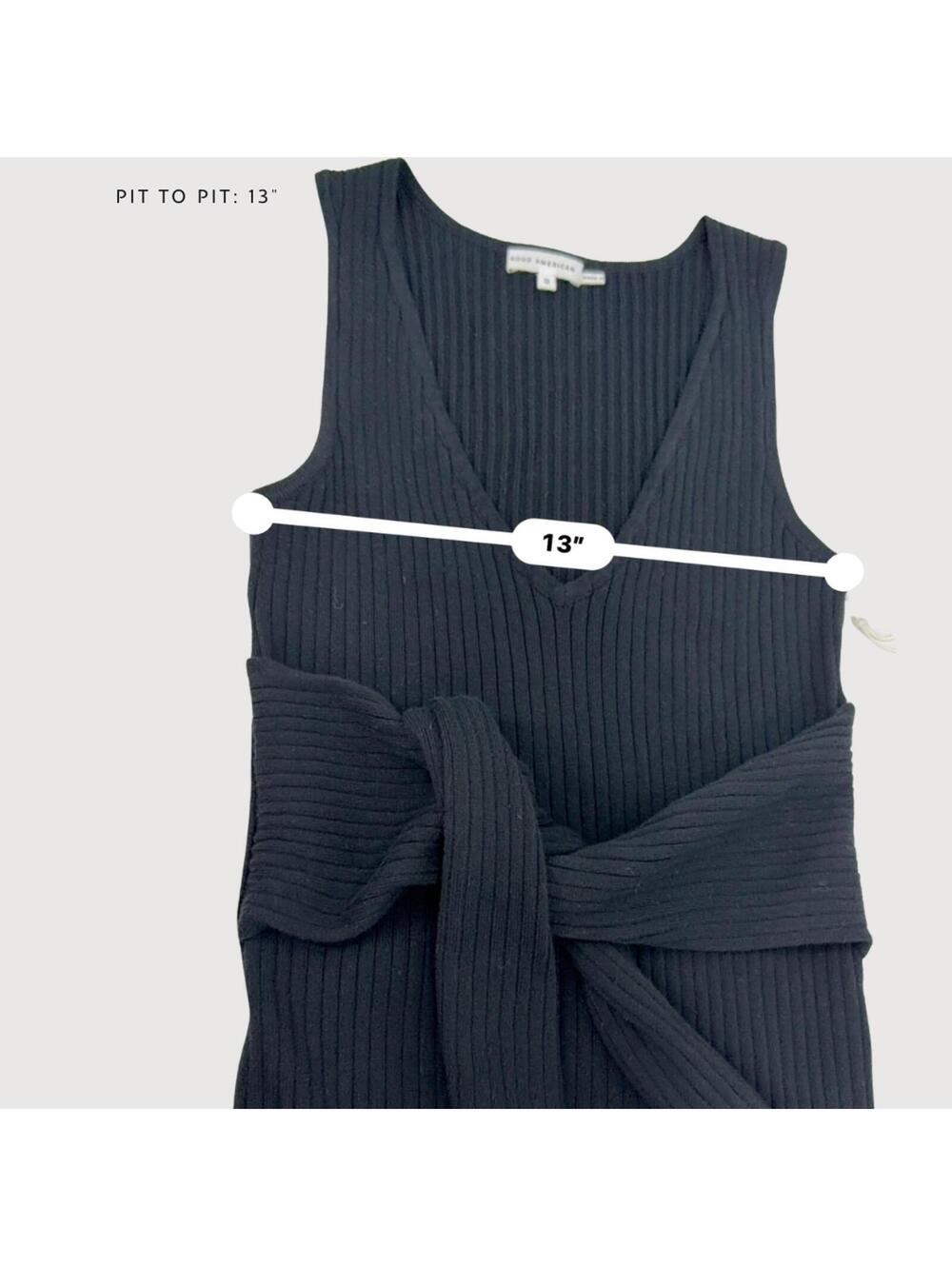 Good American Rib Knit Tie Waist Midi Dress Black Size 3 - Picture 7 of 9